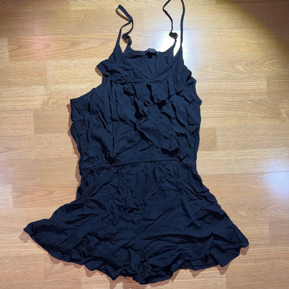 Ambiance Black Ruffle Romper Sleeveless Adjustable Straps Rayon Womens Large